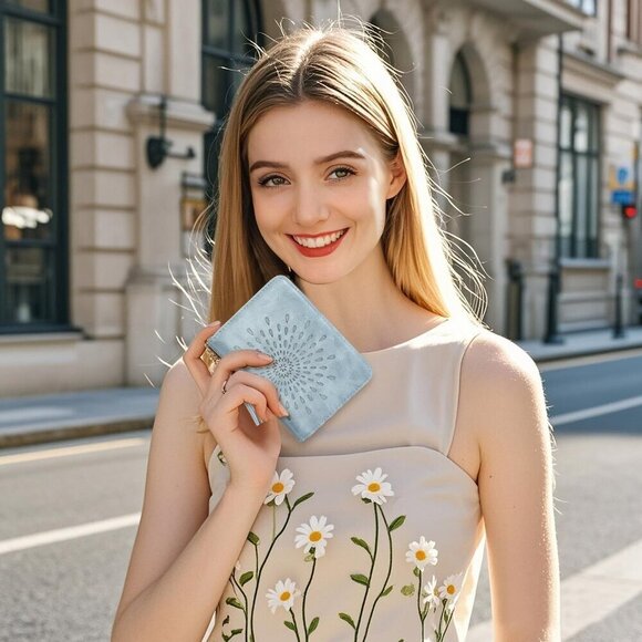 Women RFID Wallet Faux Leather Small Bifold Card Holder with Coin Pocket - Picture 6 of 6